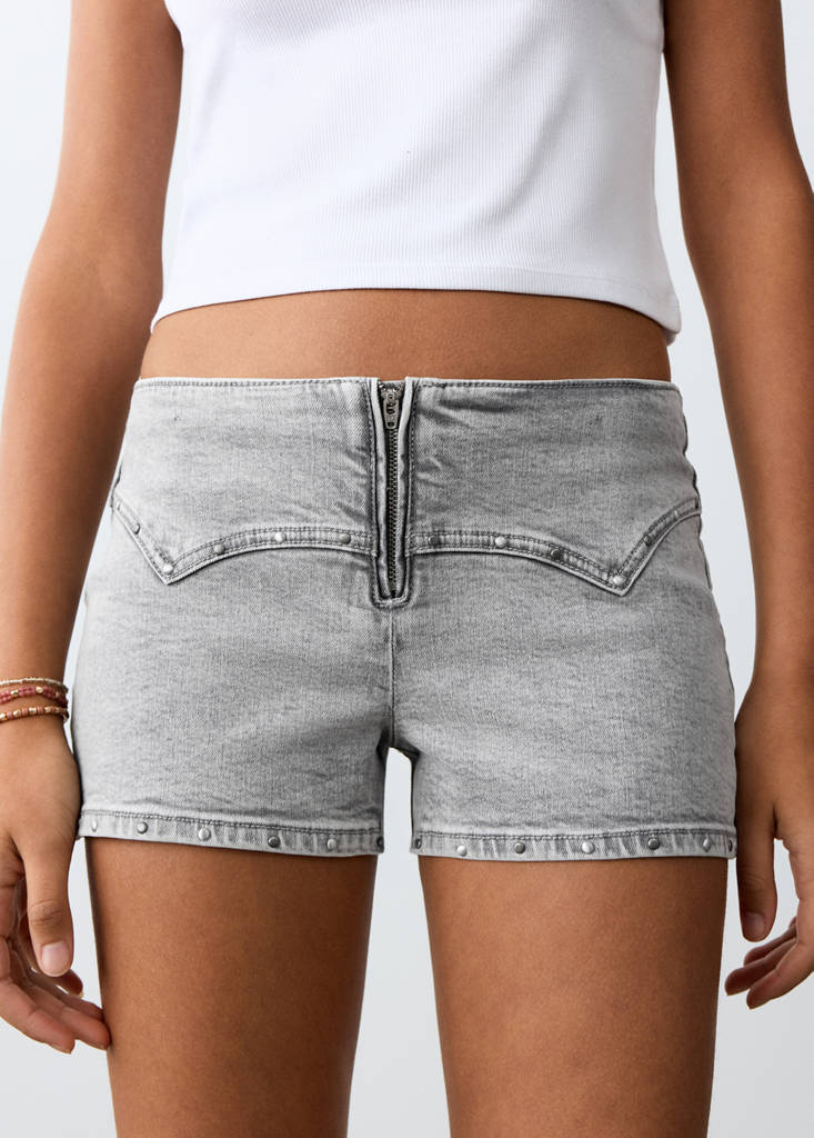 Studded mini shorts — Denim Grey