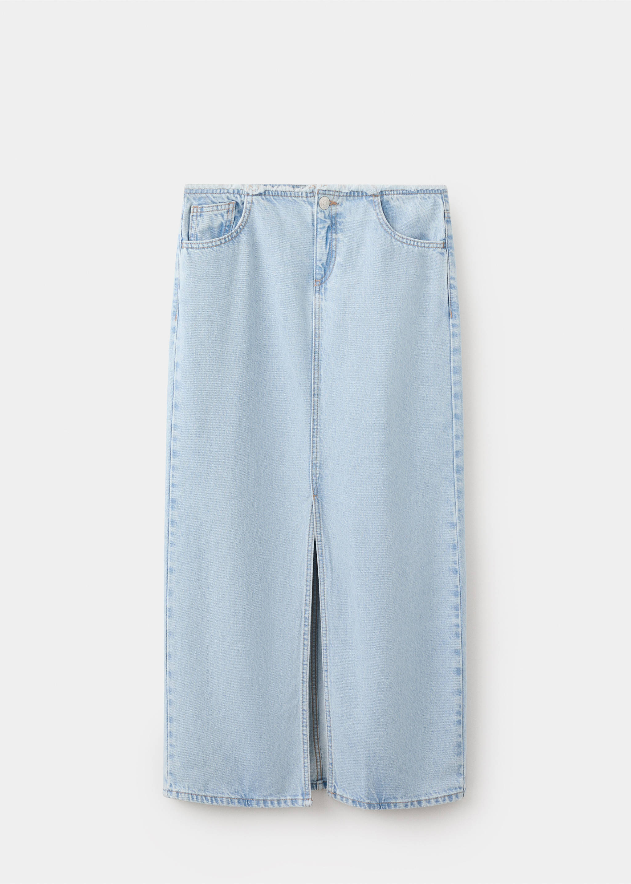 Джинсовая миди-юбка с необработанным краем - Изделие без модели, Выбеленный синий. Ref: 27045940-00.