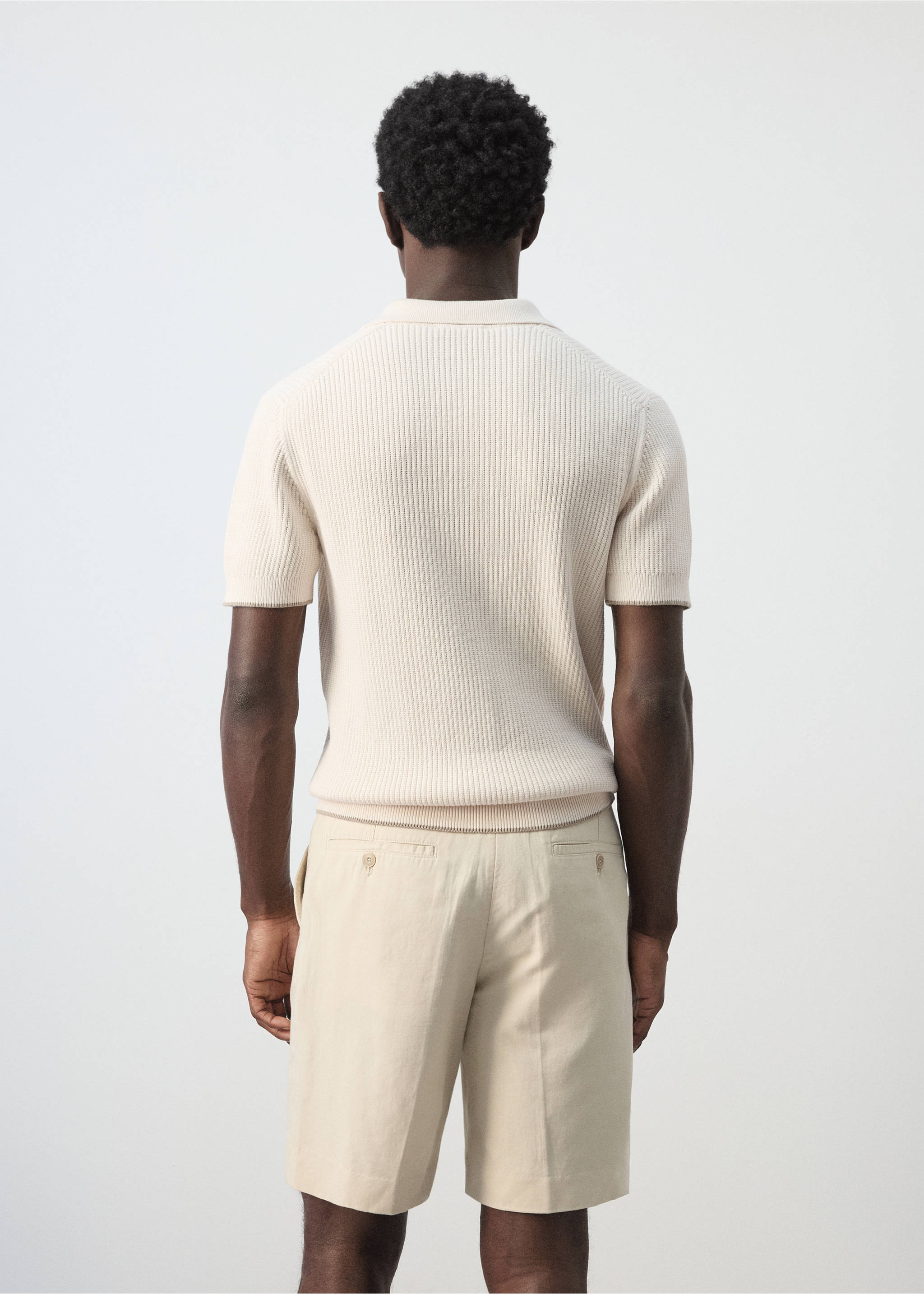Contrast trim cotton polo shirt - Reverse of the article, Sand. Ref: 27045941-00.