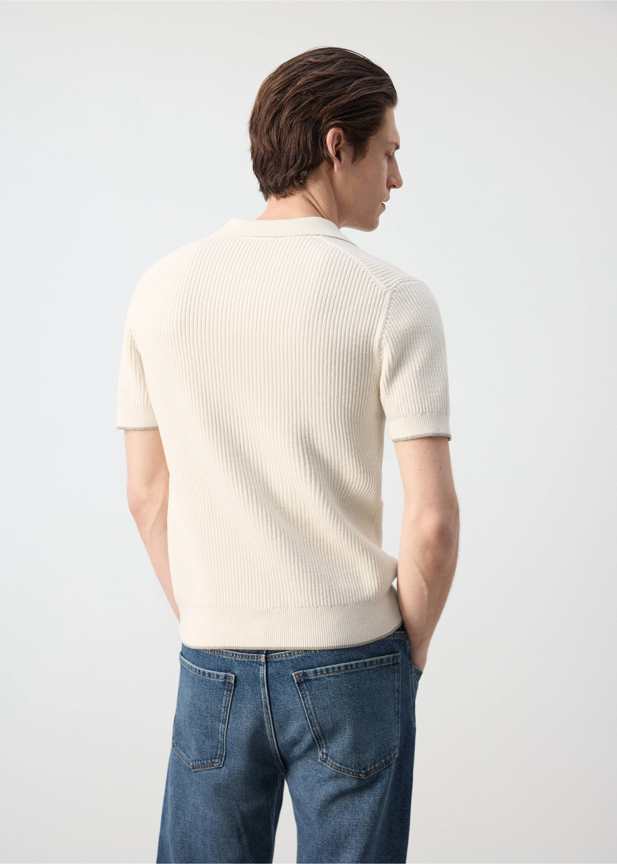 Contrast trim cotton polo shirt - Reverse of the article, Sand. Ref: 27045941-01.