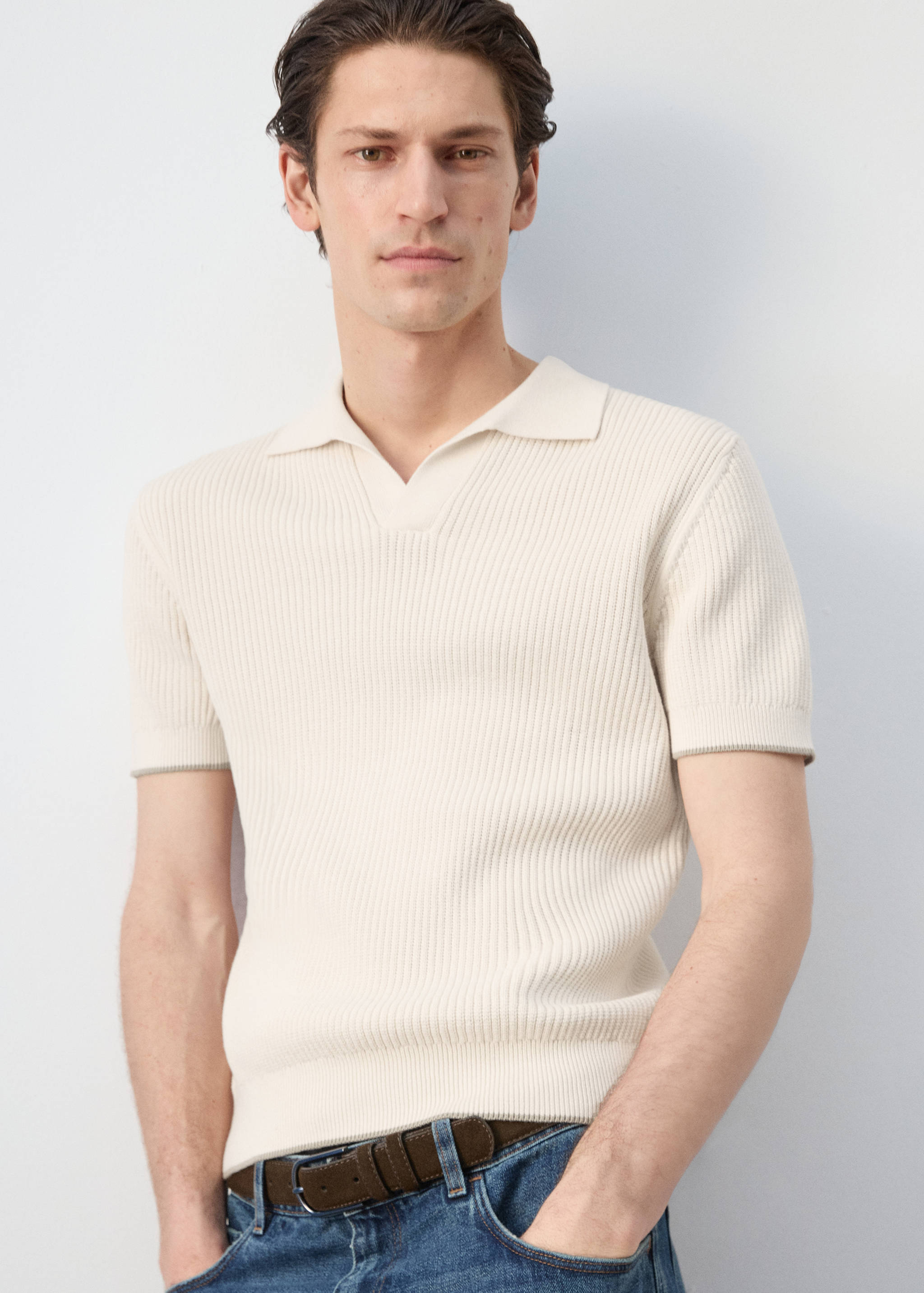 Contrast trim cotton polo shirt - Details of the article 1