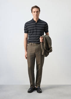 Linen blend striped polo shirt — Navy 2