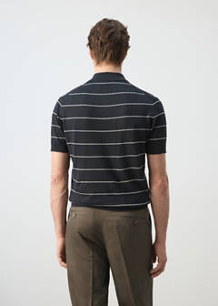 Linen blend striped polo shirt — Navy 3