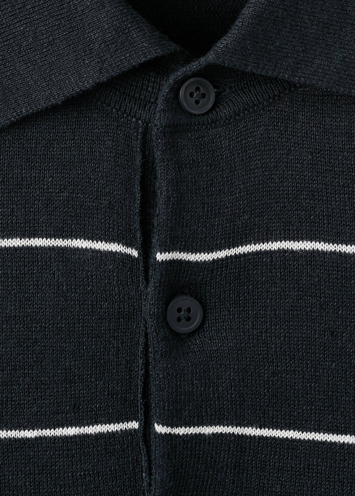 Linen blend striped polo shirt — Navy