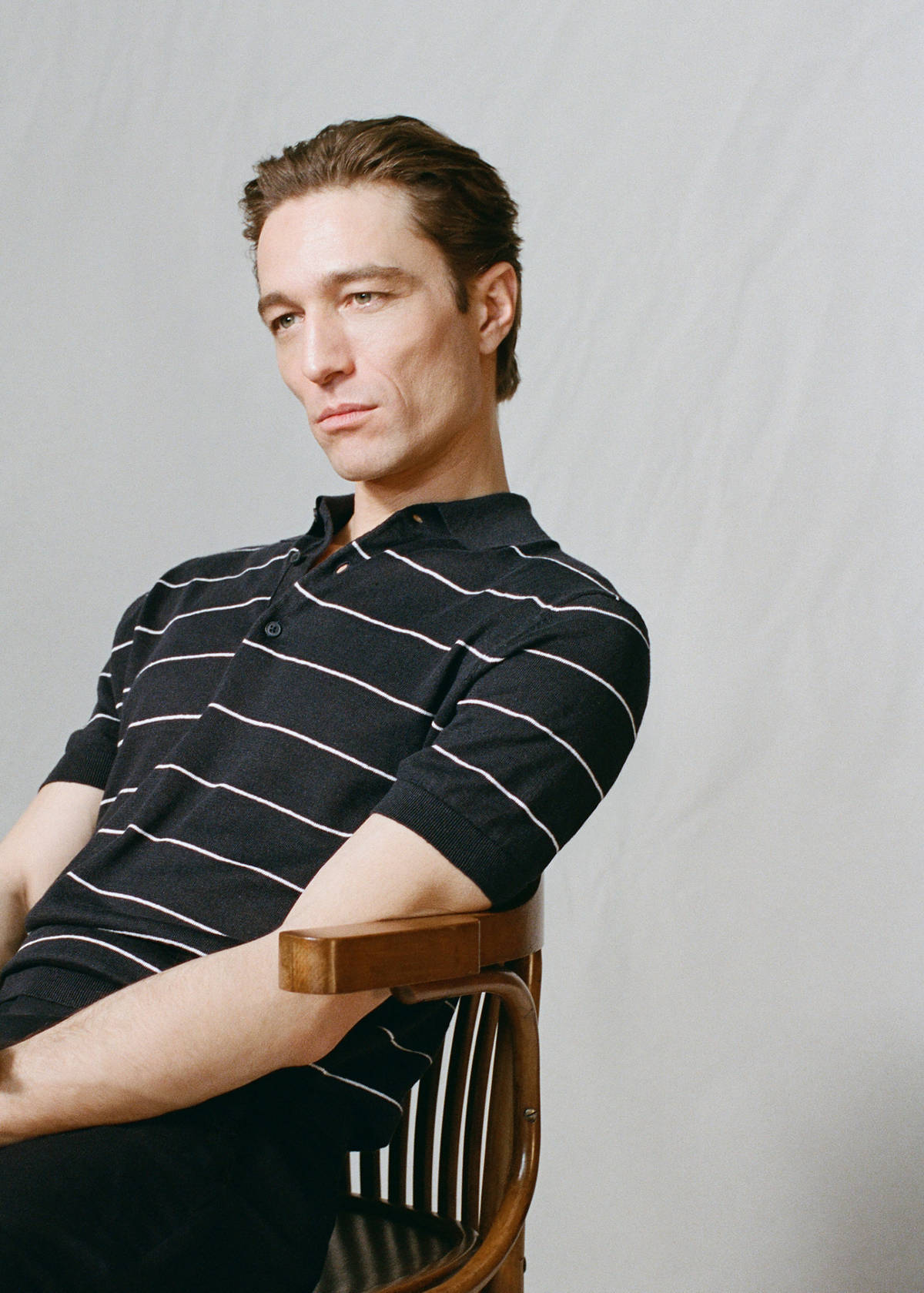 Linen blend striped polo shirt — Navy