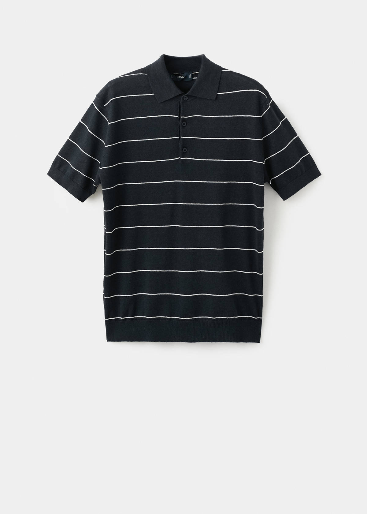 Linen blend striped polo shirt — Navy