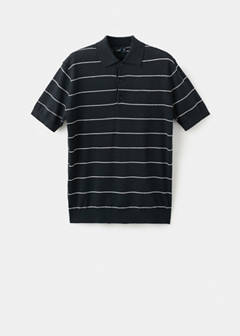 Linen blend striped polo shirt — Navy 7