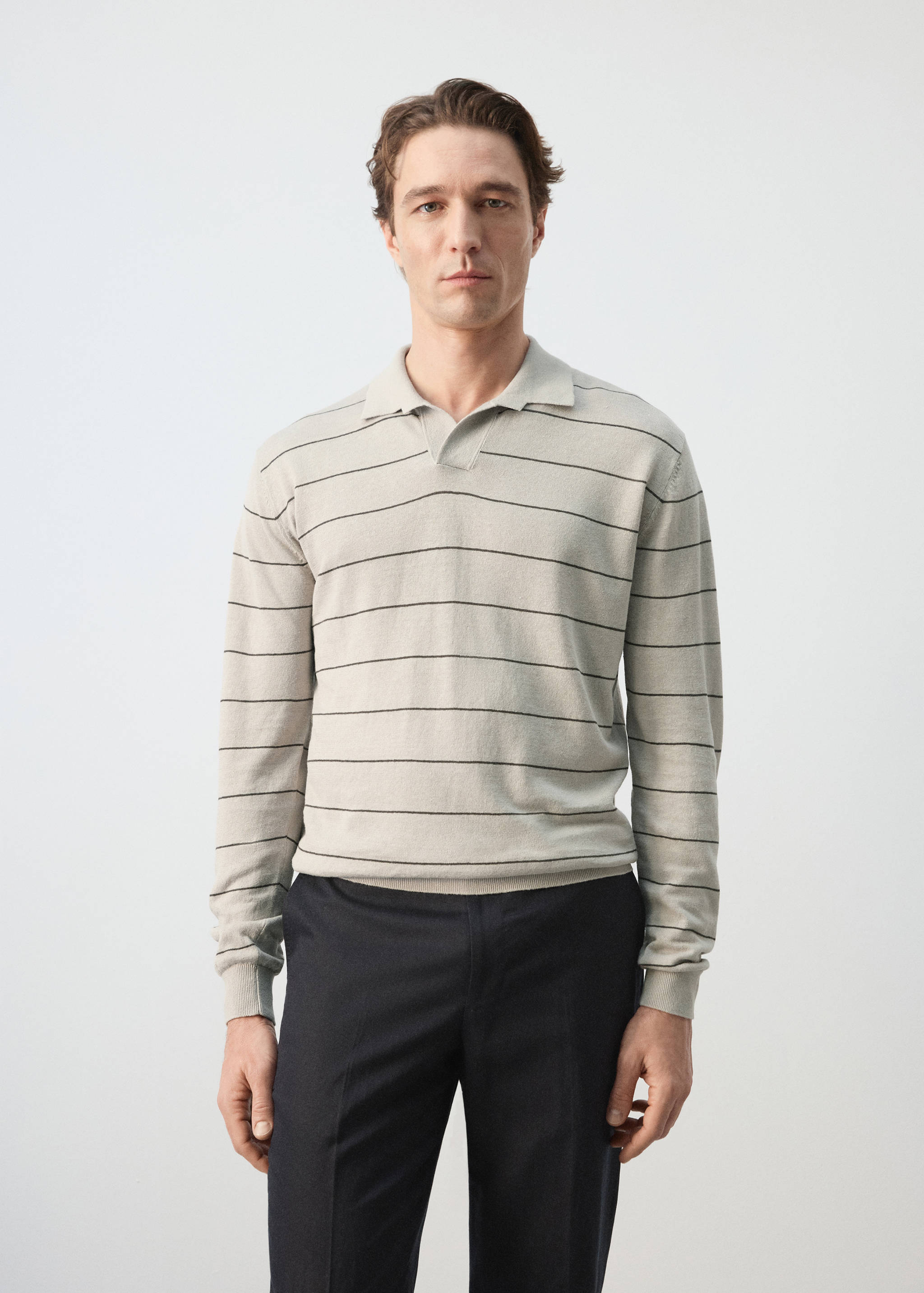Jersey polo mezcla lino rayas - Plano medio