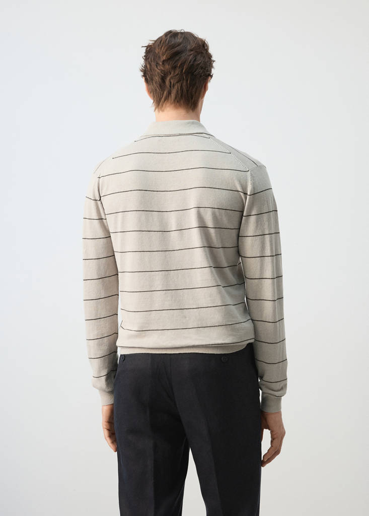 Linen blend striped polo sweater — Beige