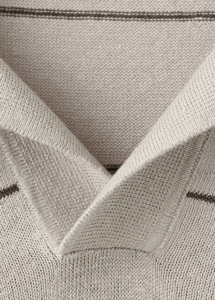 Linen blend striped polo sweater — Beige