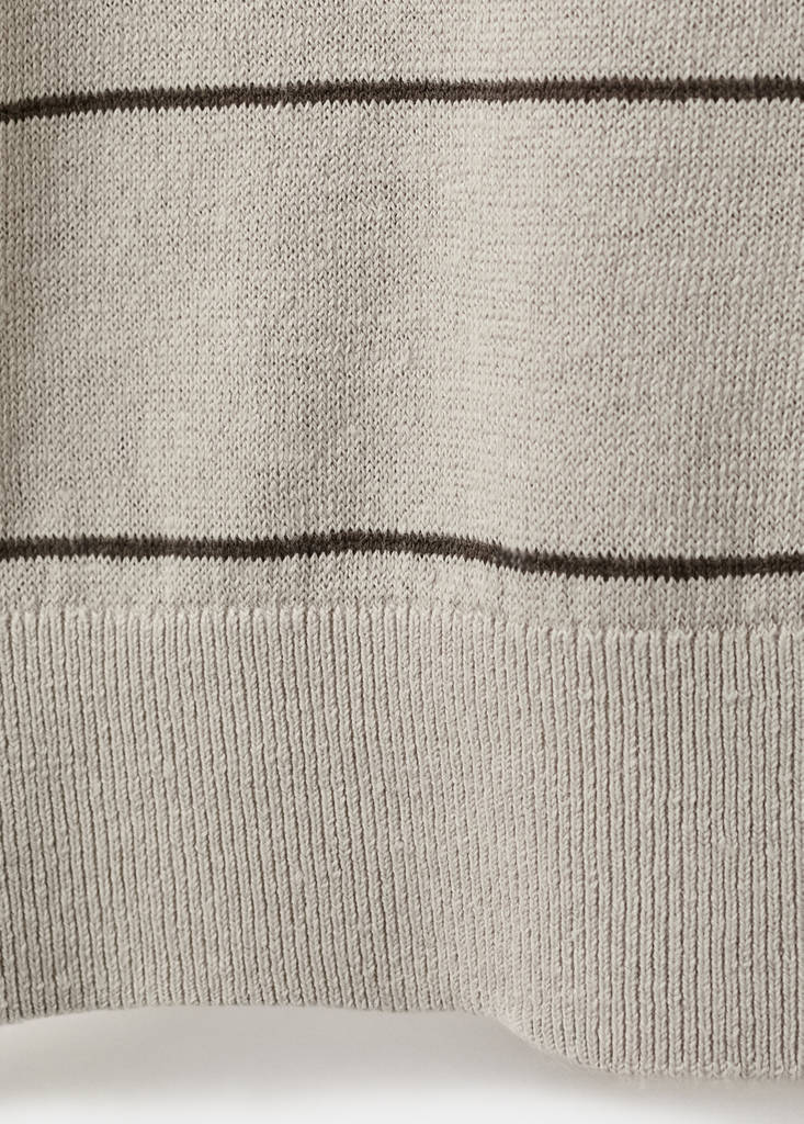 Linen blend striped polo sweater — Beige