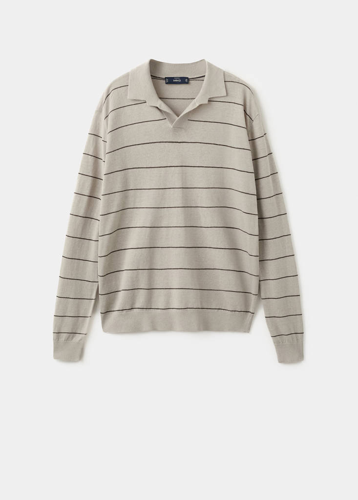 Linen blend striped polo sweater — Beige
