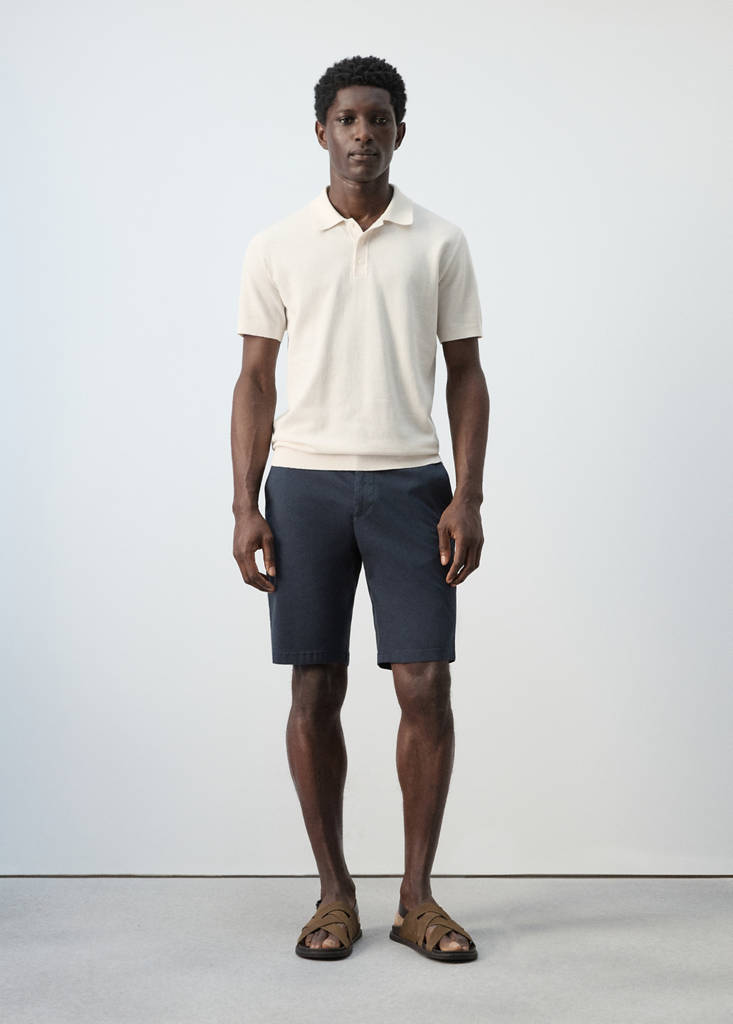 Fine knit polo shirt with microstructure — Ivory White