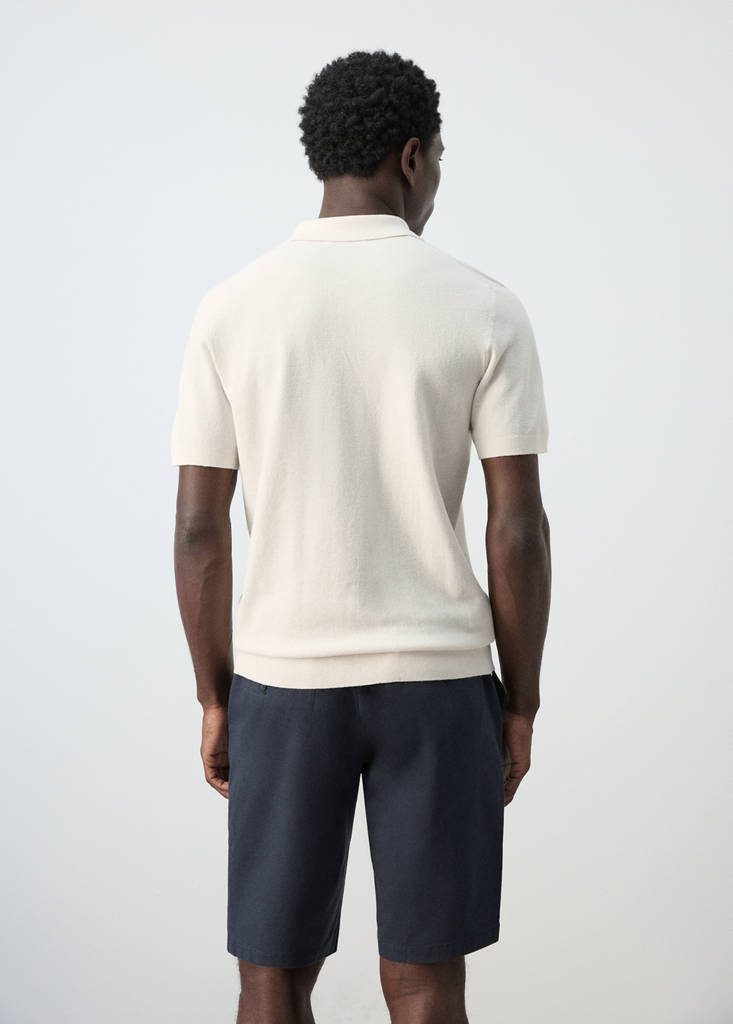 Fine knit polo shirt with microstructure — Ivory White