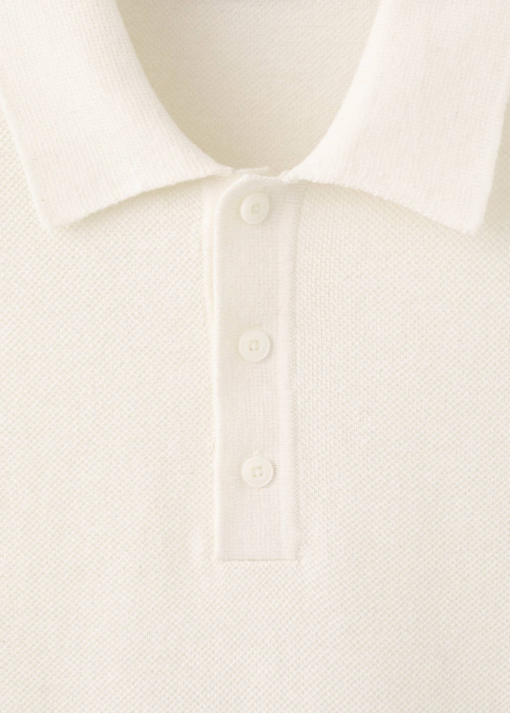 Fine knit polo shirt with microstructure — Ivory White