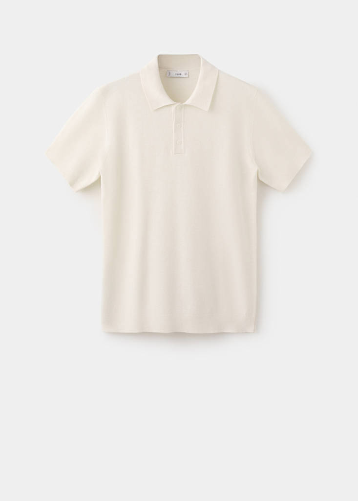 Fine knit polo shirt with microstructure — Ivory White