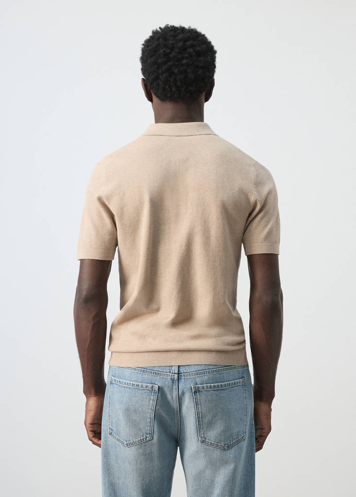 Fine knit polo shirt with microstructure — Beige