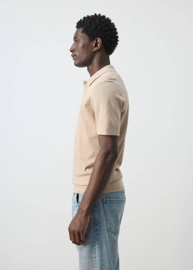 Fine knit polo shirt with microstructure — Beige