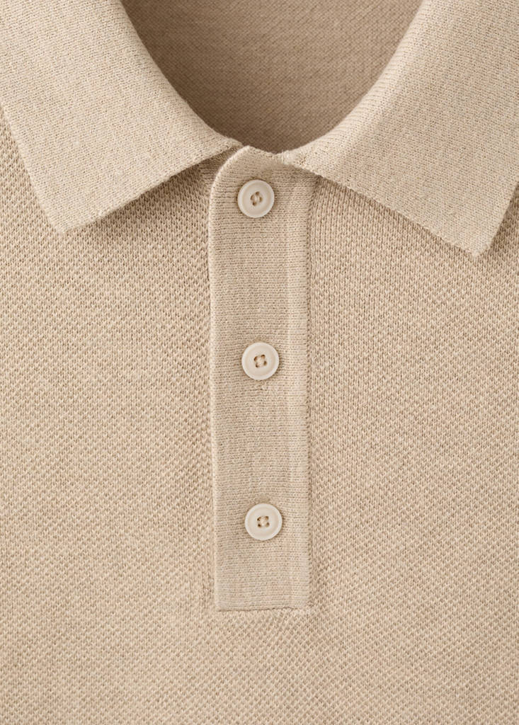 Fine knit polo shirt with microstructure — Beige