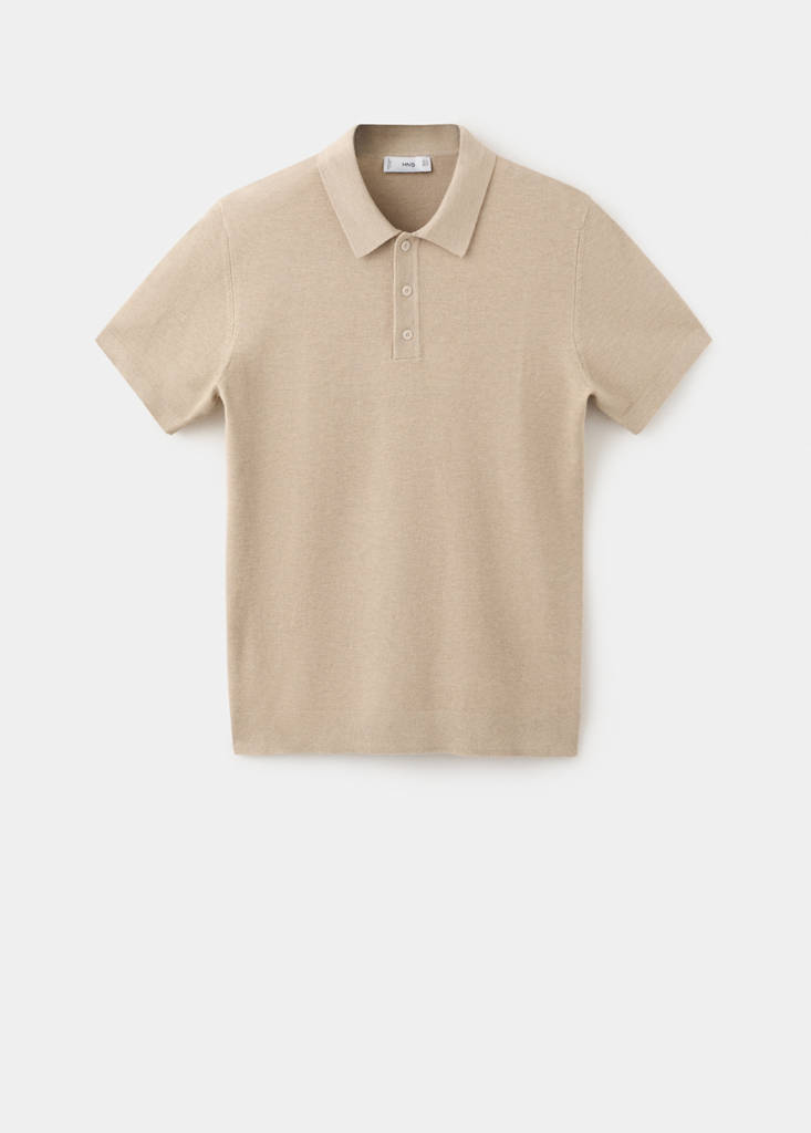 Fine knit polo shirt with microstructure — Beige