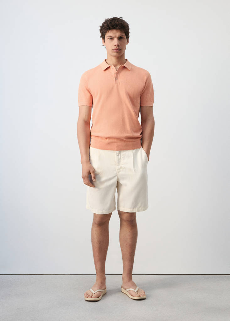 Fine knit polo shirt with microstructure — Dark Orange