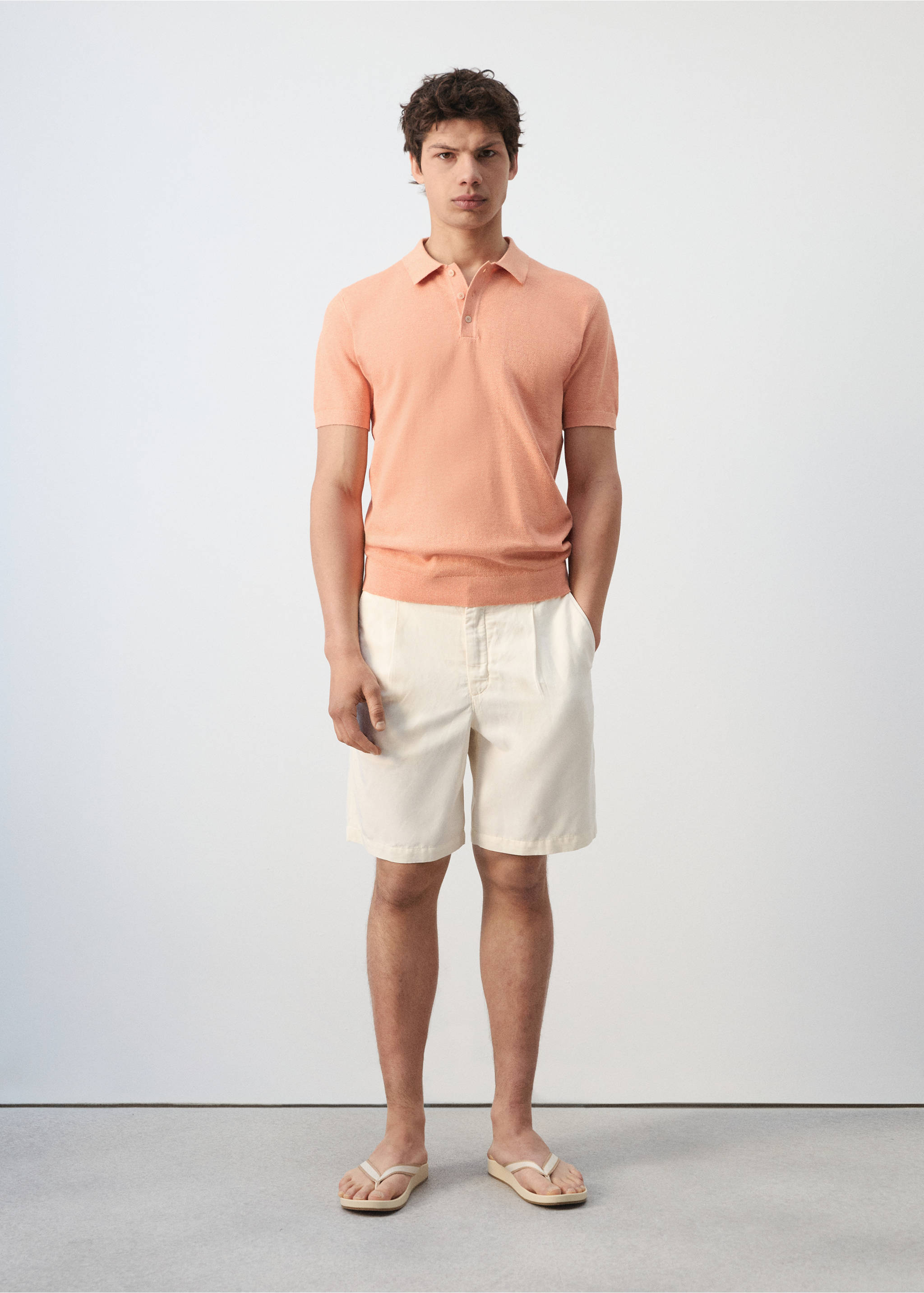 Fine knit polo shirt with microstructure - General plane, Dark Orange. Ref: 27045944-00.