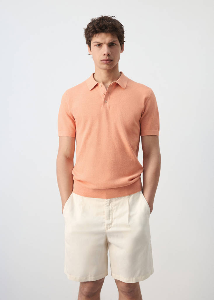 Fine knit polo shirt with microstructure — Dark Orange