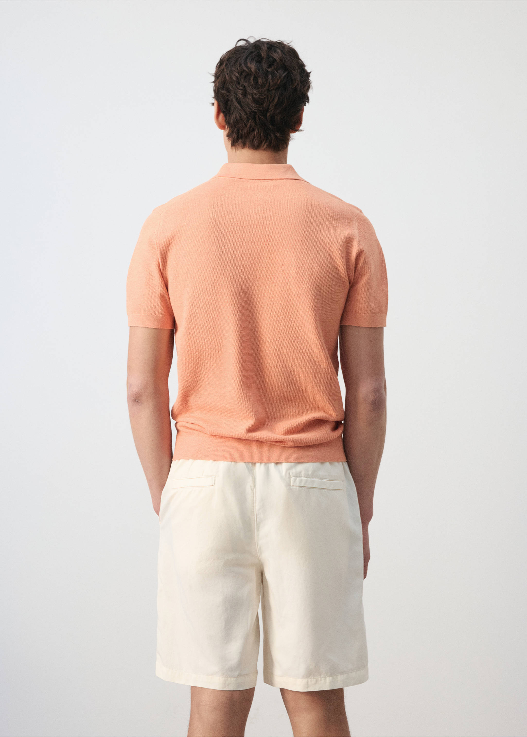 Fine knit polo shirt with microstructure - Reverse of the article, Dark Orange. Ref: 27045944-00.