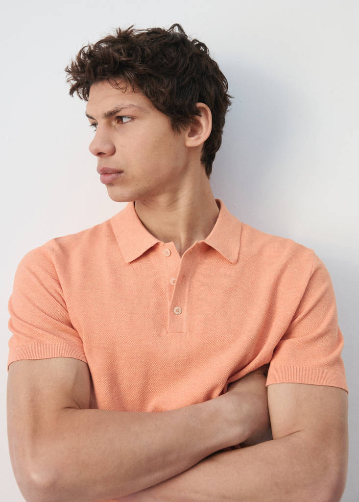 Fine knit polo shirt with microstructure — Dark Orange