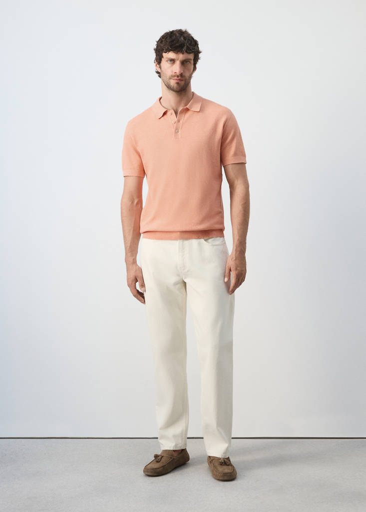 Fine knit polo shirt with microstructure — Dark Orange