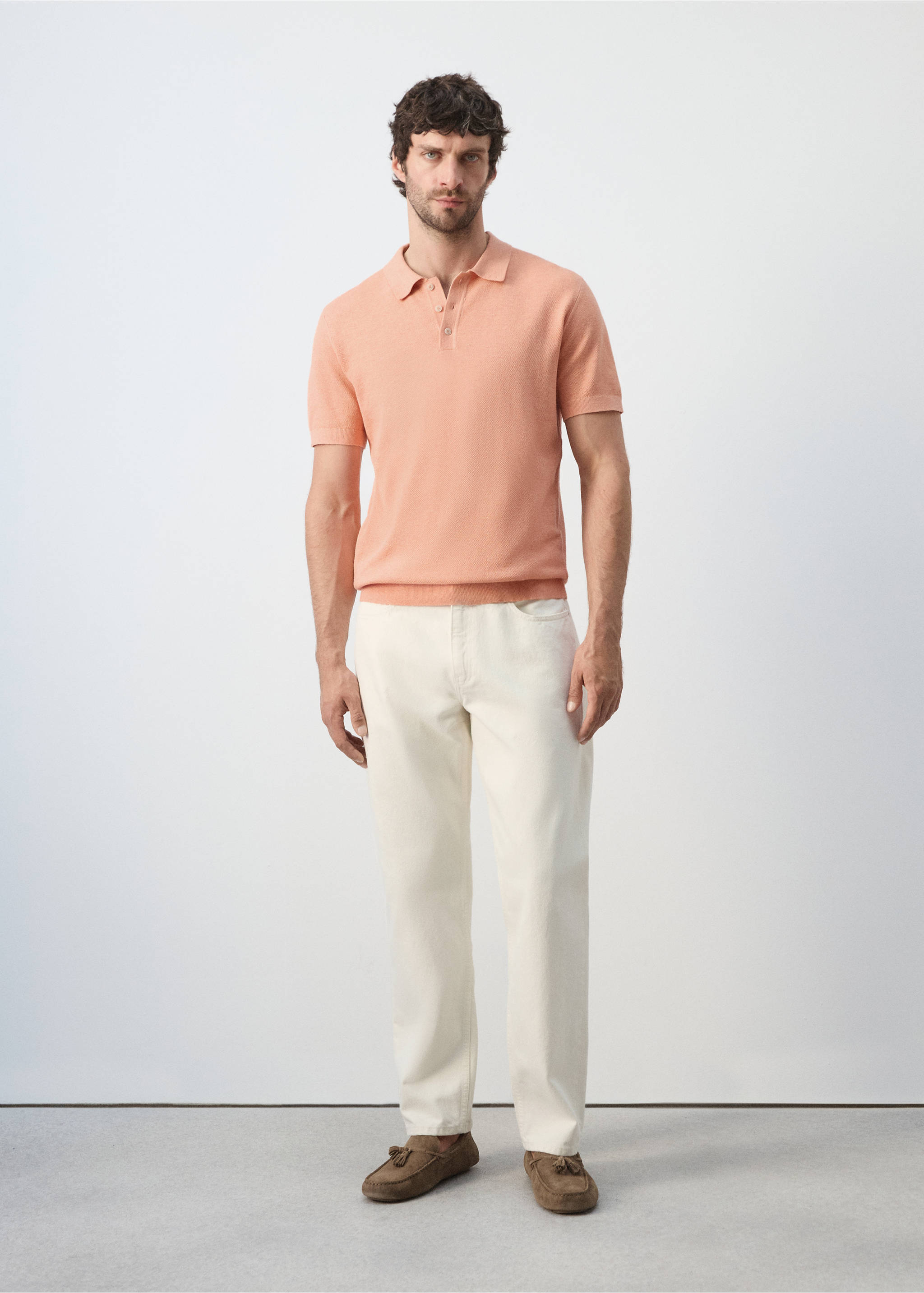 Fine knit polo shirt with microstructure - General plane, Dark Orange. Ref: 27045944-01.