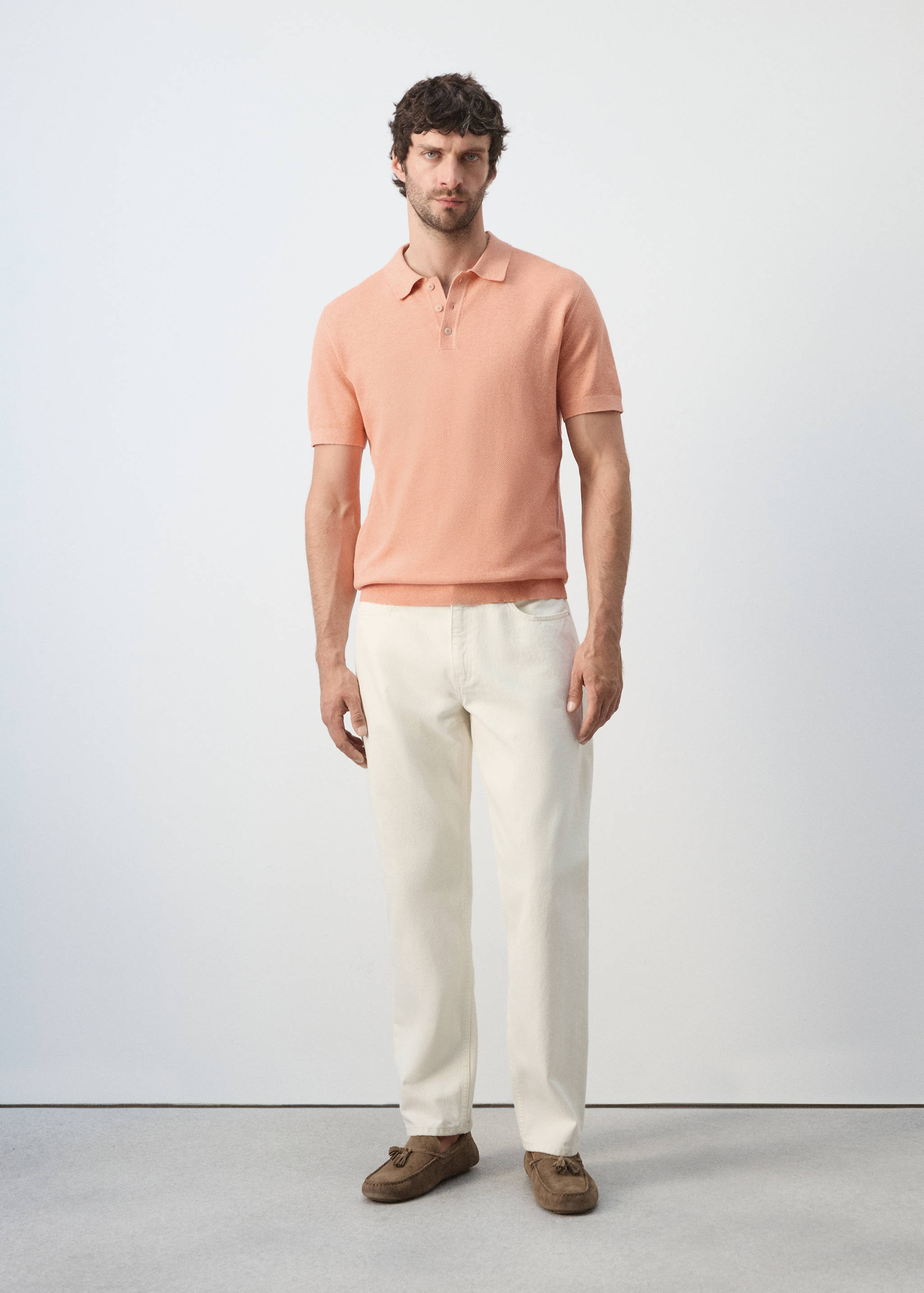 Fine knit polo shirt with microstructure - General plane