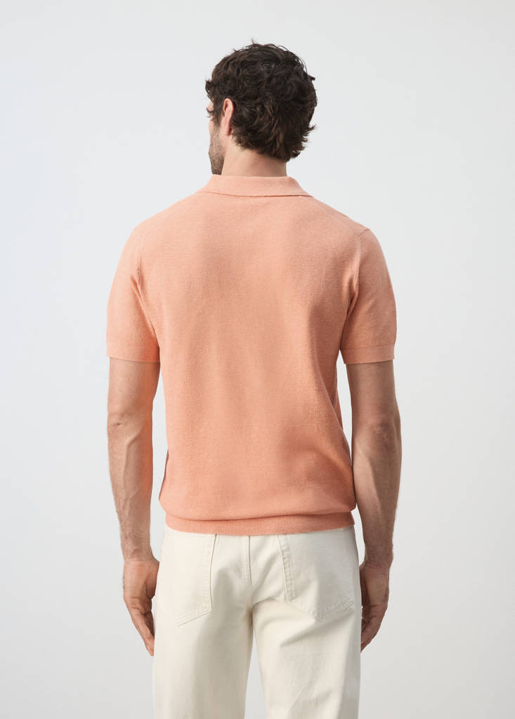 Fine knit polo shirt with microstructure — Dark Orange