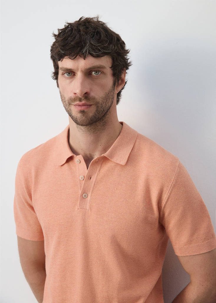 Fine knit polo shirt with microstructure — Dark Orange
