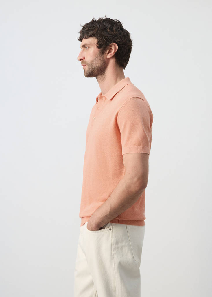 Fine knit polo shirt with microstructure — Dark Orange