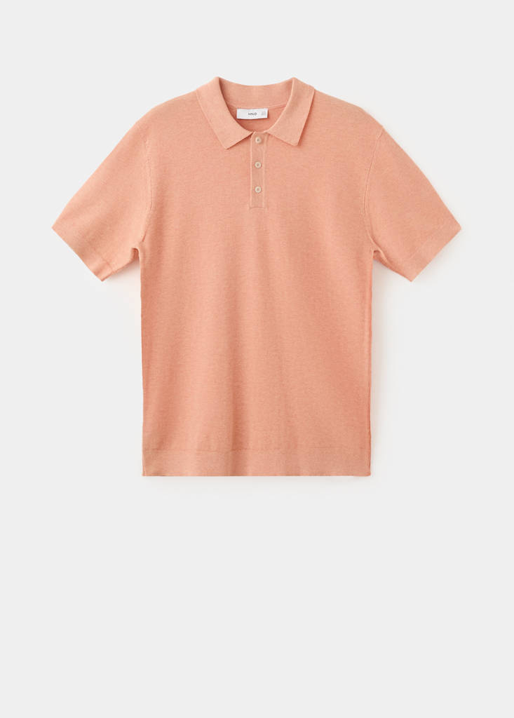 Fine knit polo shirt with microstructure — Dark Orange