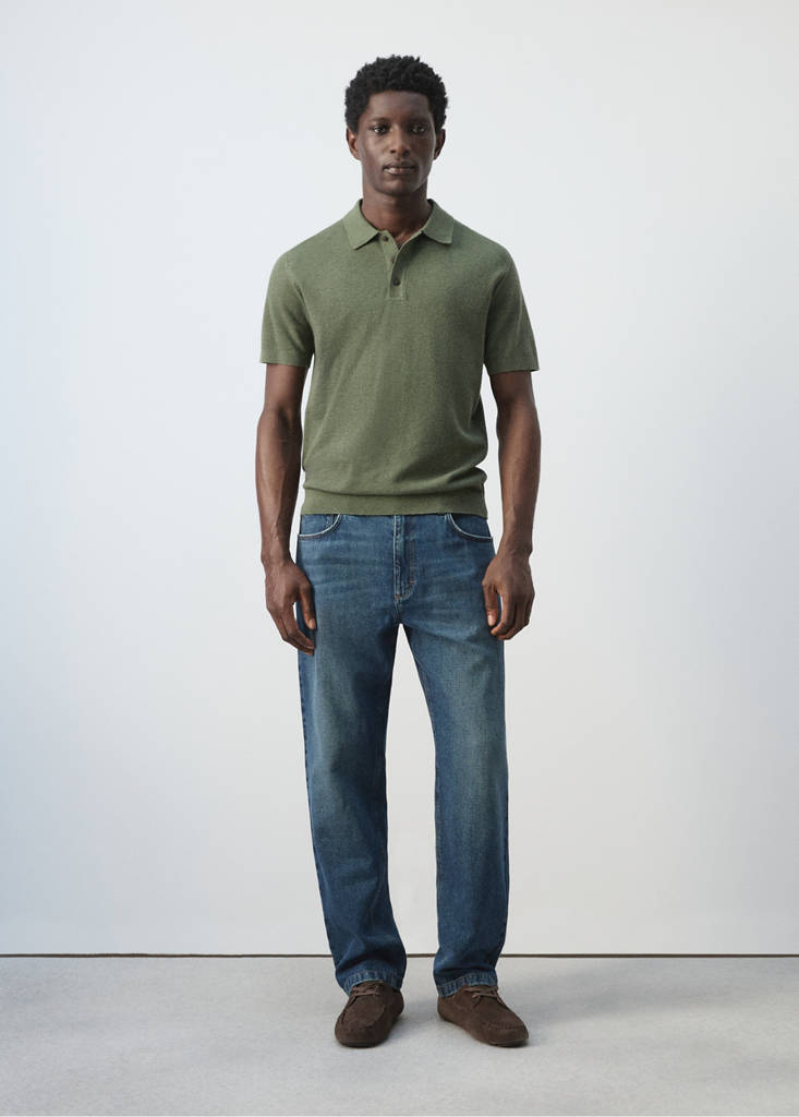Fine knit polo shirt with microstructure — Forest Green