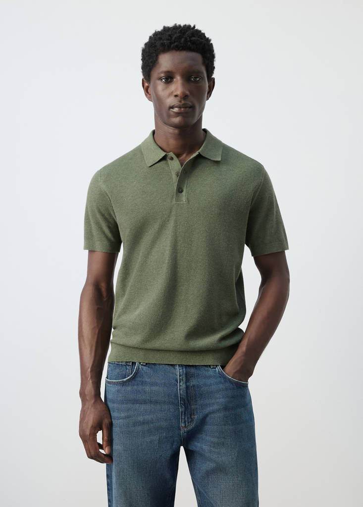 Fine knit polo shirt with microstructure — Forest Green