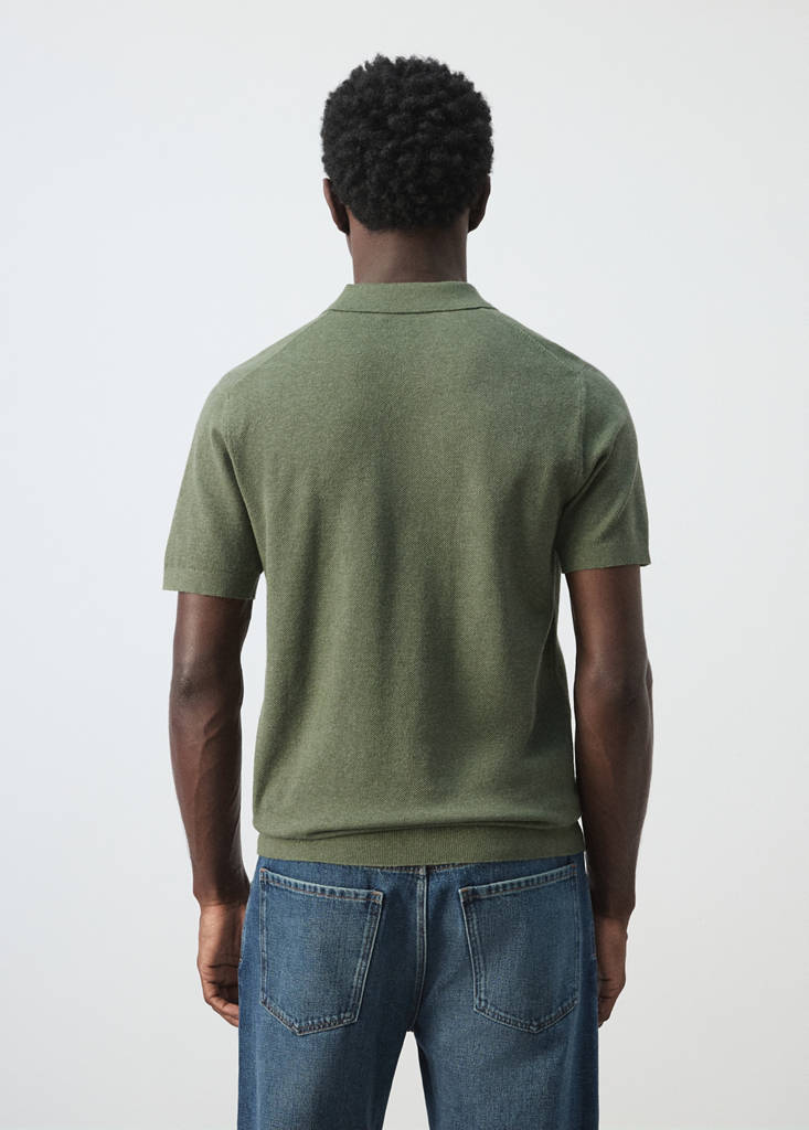 Fine knit polo shirt with microstructure — Forest Green