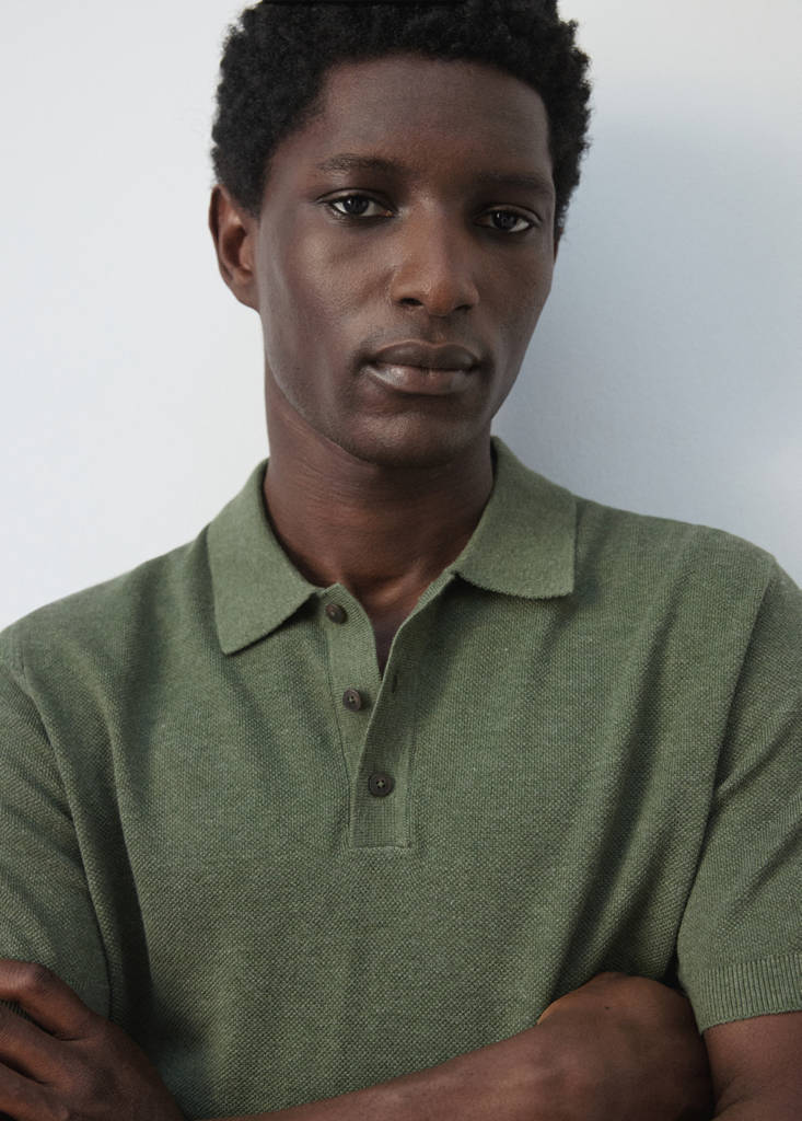 Fine knit polo shirt with microstructure — Forest Green