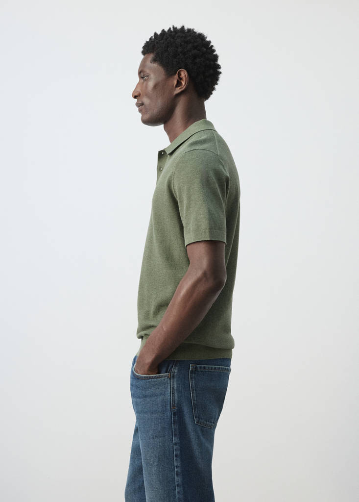 Fine knit polo shirt with microstructure — Forest Green