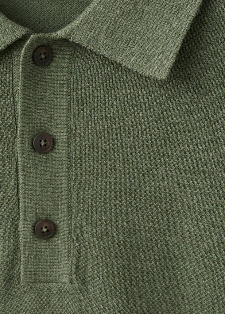 Fine knit polo shirt with microstructure — Forest Green