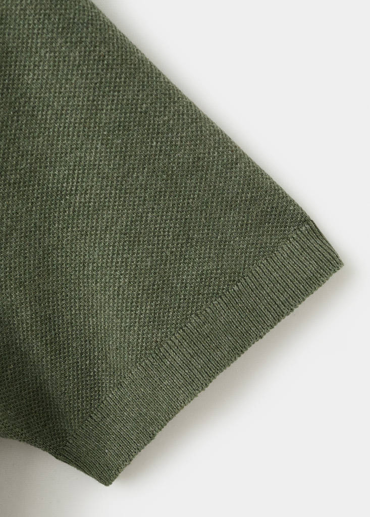 Fine knit polo shirt with microstructure — Forest Green