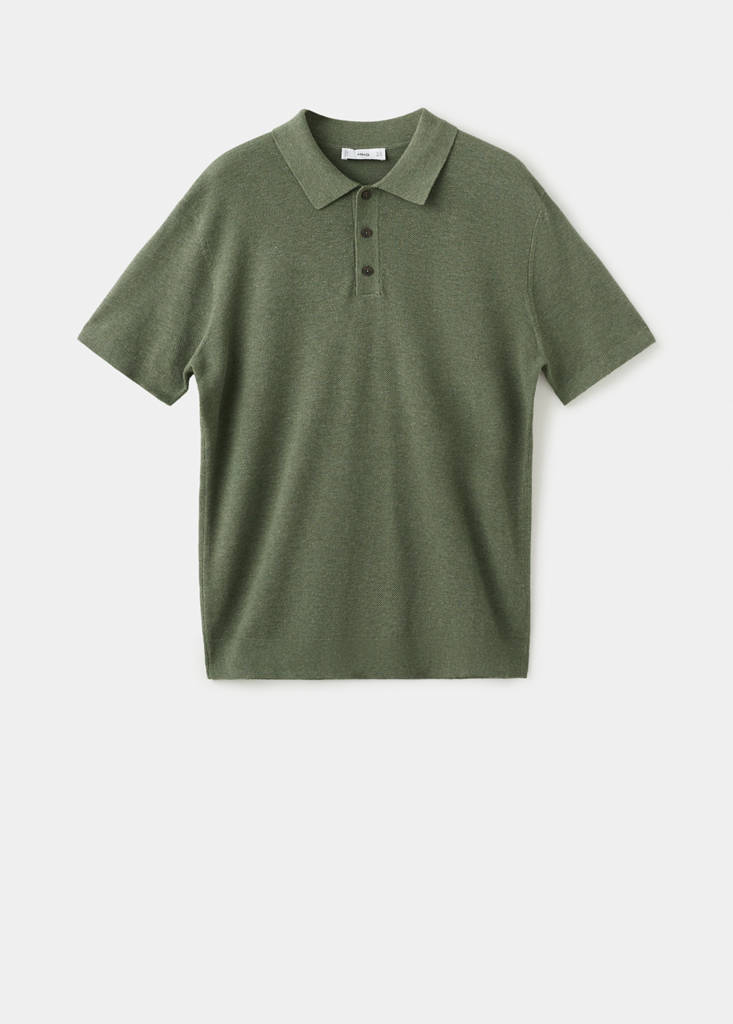 Fine knit polo shirt with microstructure — Forest Green