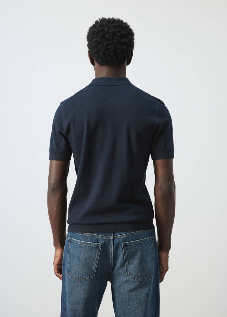 Fine knit polo shirt with microstructure — Navy