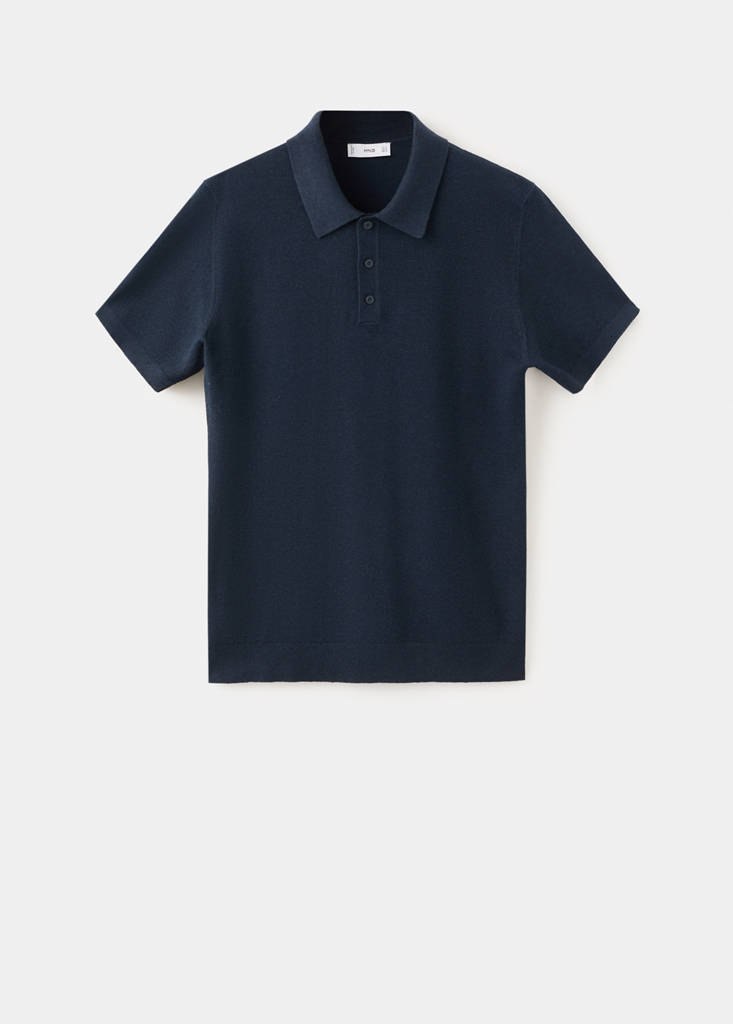 Fine knit polo shirt with microstructure — Navy