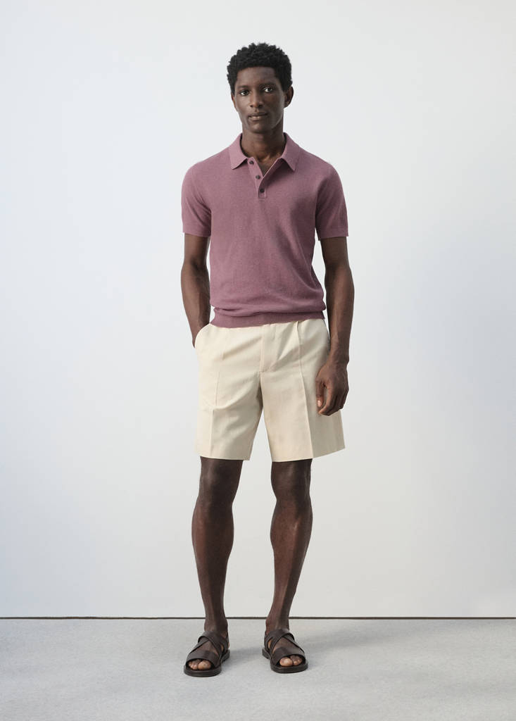 Fine knit polo shirt with microstructure — Plum