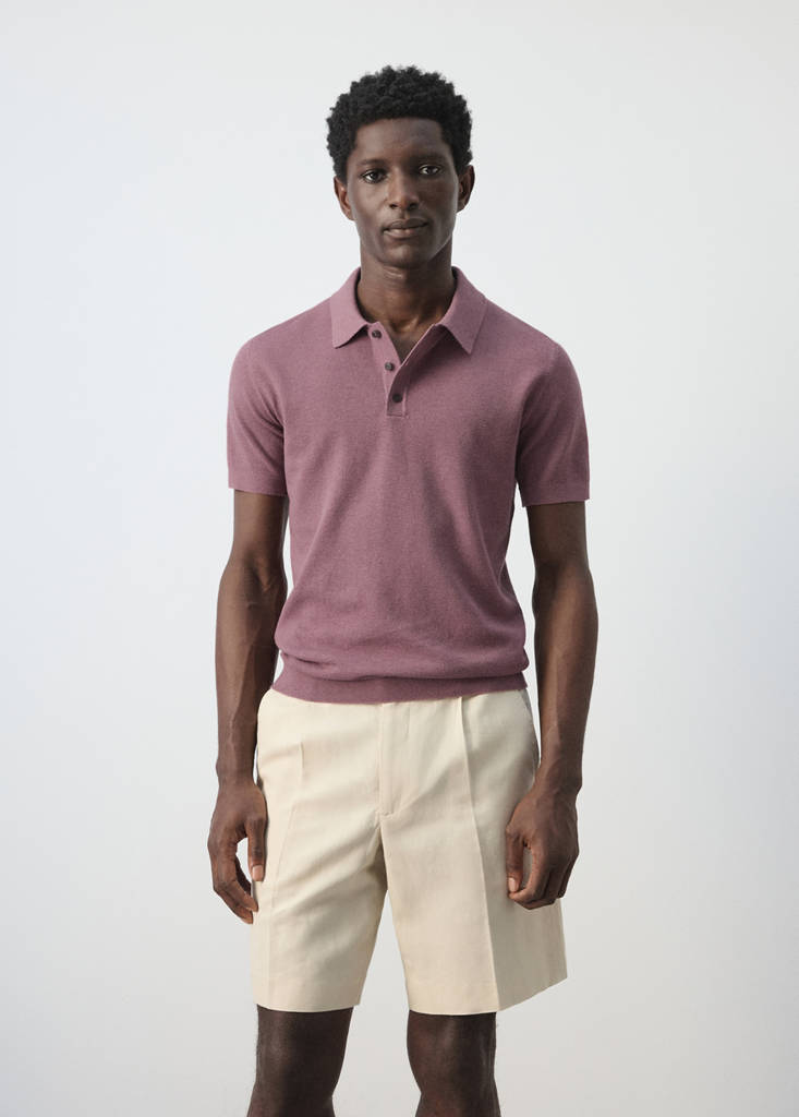 Fine knit polo shirt with microstructure — Plum
