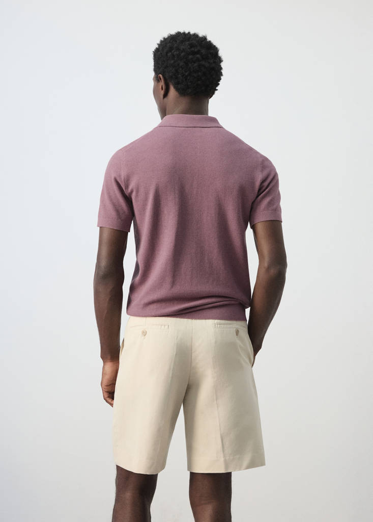 Fine knit polo shirt with microstructure — Plum
