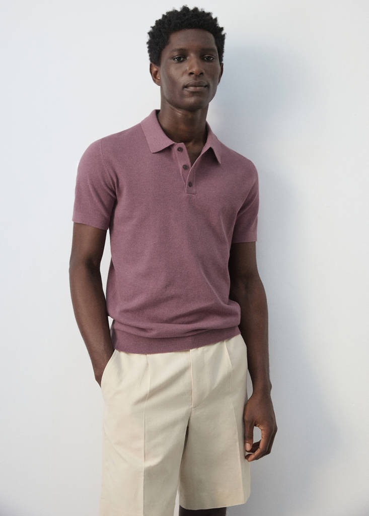 Fine knit polo shirt with microstructure — Plum